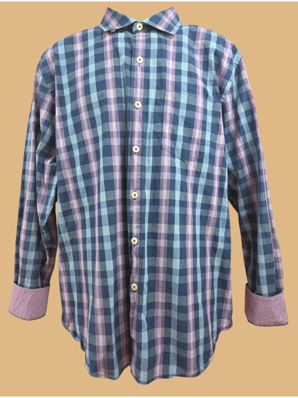 Tommy Bahama Mens Long Sleeve Purple Plaid Shirt Large